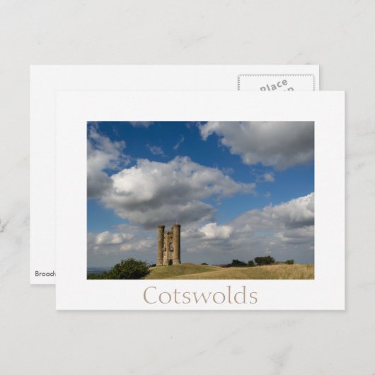 Broadway Tower, Cotswgets briefkaart witte wolken (Voorkant / Achterkant)