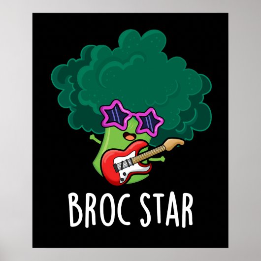 Broc Star Funny Brocolli Rock Star Pun Dark BG Poster (Voorkant)