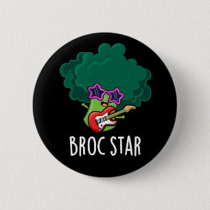 Broc Star Funny Brocolli Rock Star Pun Dark BG Ronde Button 5,7 Cm