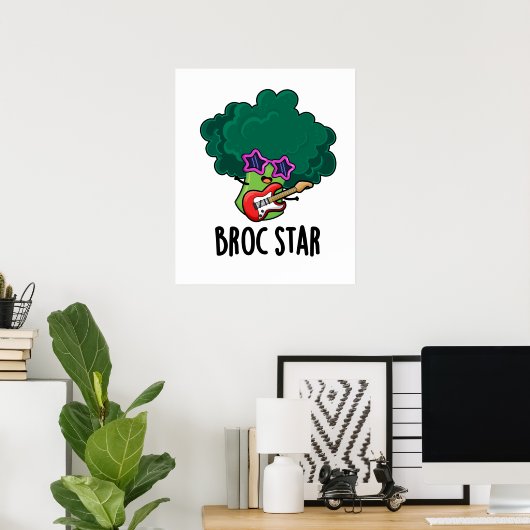 Broc Star Funny Brocolli Rock Star PUn Poster (Thuiskantoor)