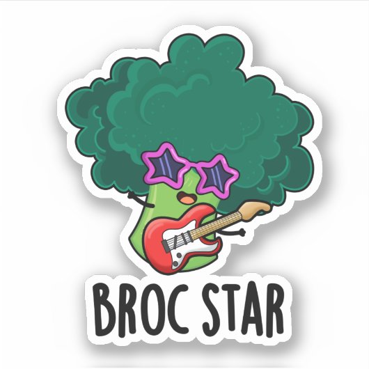 Broc Star Funny Brocolli Rock Star Pun Sticker (Voorkant)