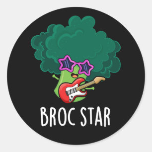 Broc Star Grappige Broccoli Rockster Stunt Donkere Ronde Sticker