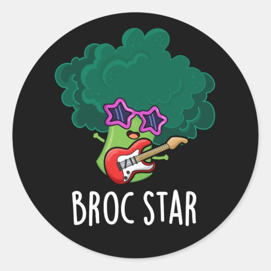 Broc Star Grappige Broccoli Rockster Stunt Donkere Ronde Sticker (Voorkant)