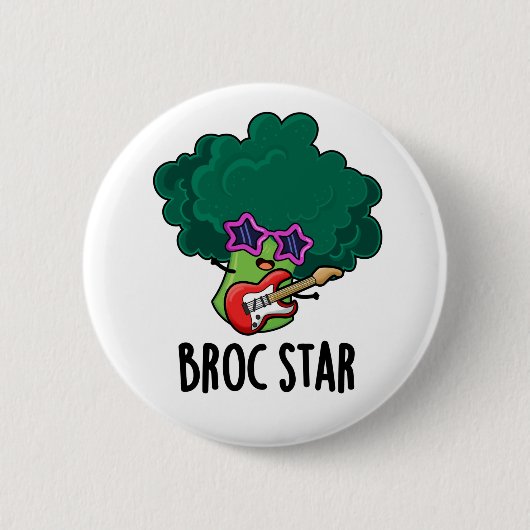 Broc Star Grappige Broccoli Rockster Woordgrap  Ronde Button 5,7 Cm (Voorkant)