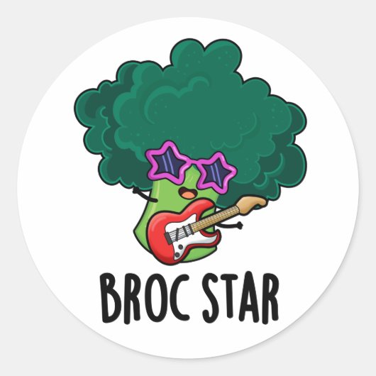 Broc Star Grappige Broccoli Rockster Woordspeling Ronde Sticker (Voorkant)