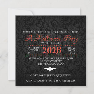 Brocade Bats Halloween Party Invitation Kaart