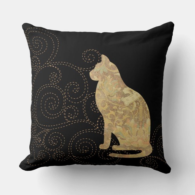 Brocade Cat met Stitches Square Sierkussen (Voorkant)