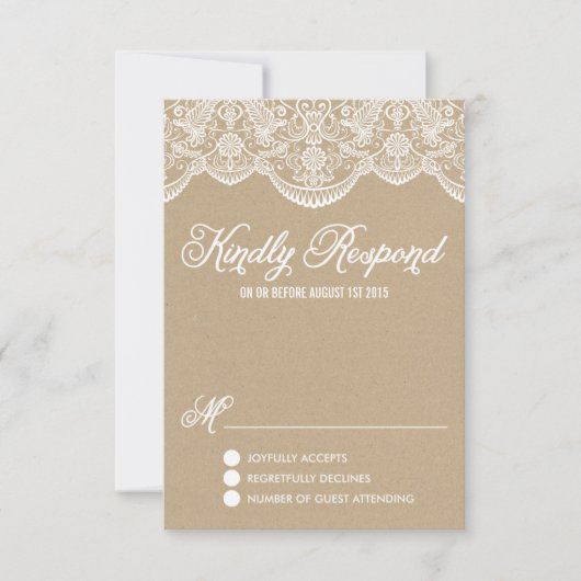Brocade Lace Faux Kraft Paper RSVP-kaart RSVP Kaartje (Voorkant)