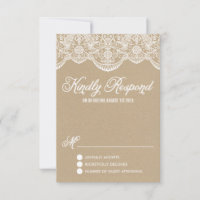 Brocade Lace Faux Kraft Paper RSVP-kaart