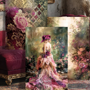 Brocade Tuin Magenta Roos Damast Baljurk Set Inpakpapier Vel