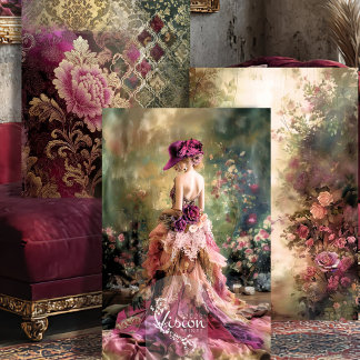 Brocade Tuin Magenta Roos Damast Baljurk Set Inpakpapier Vel