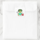 Broccoli als boer met water vierkante sticker (Tas)