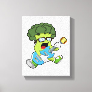 Broccoli als muzikant met gitaar canvas afdruk