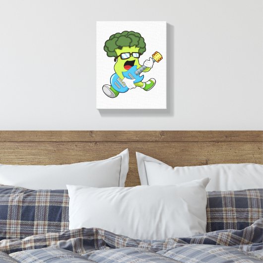 Broccoli als muzikant met gitaar canvas afdruk (Insitu (Slaapkamer))