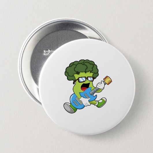 Broccoli als muzikant met gitaar ronde button 7,6 cm (Voorkant /achterkant)