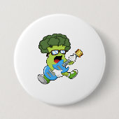 Broccoli als muzikant met gitaar ronde button 7,6 cm (Voorkant)