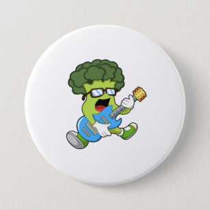 Broccoli als muzikant met gitaar ronde button 7,6 cm