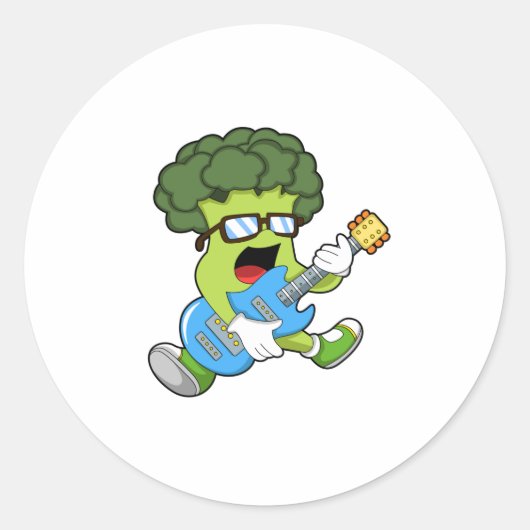 Broccoli als muzikant met gitaar ronde sticker (Voorkant)