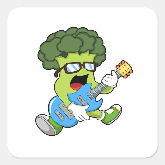 Broccoli als muzikant met gitaar vierkante sticker (Voorkant)