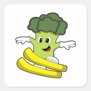 Broccoli as Skier with Ski Vierkante Sticker
