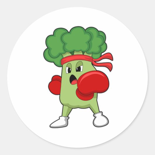 Broccoli bij Boxing met Boxing-handschoenen Ronde Sticker (Voorkant)