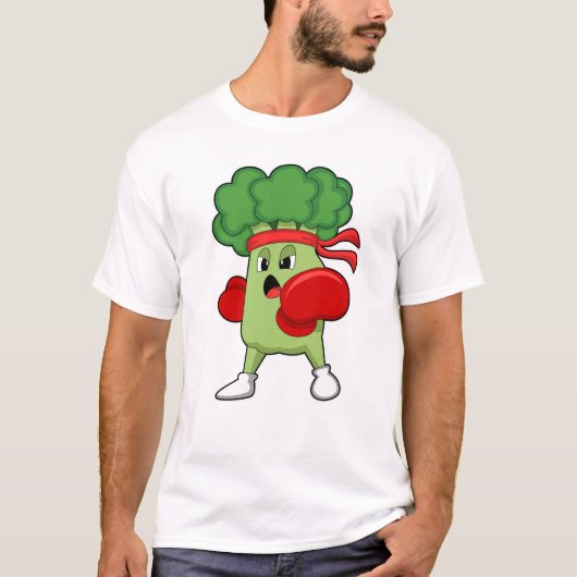 Broccoli bij Boxing met Boxing-handschoenen T-shirt (Voorkant)