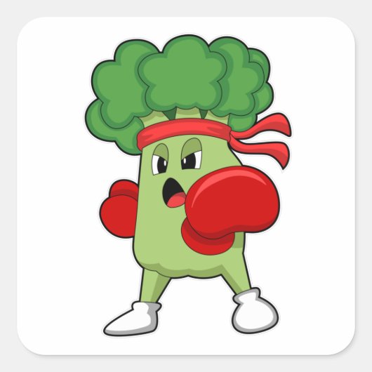 Broccoli bij Boxing met Boxing-handschoenen Vierkante Sticker (Voorkant)