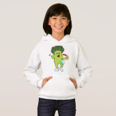 Broccoli bij Hockey met Hockey bat (Voorkant volledig)