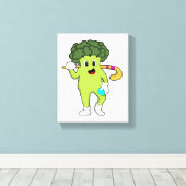 Broccoli bij Hockey met Hockey bat Canvas Afdruk (Insitu (Houten vloer))