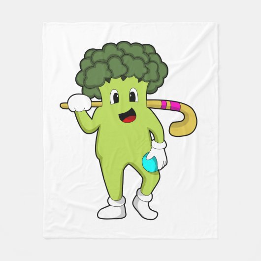 Broccoli bij Hockey met Hockey bat Fleece Deken (Voorkant)