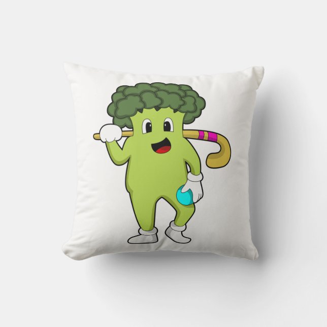 Broccoli bij Hockey met Hockey bat Kussen (Voorkant)