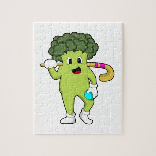 Broccoli bij Hockey met Hockey bat Legpuzzel (Verticaal)