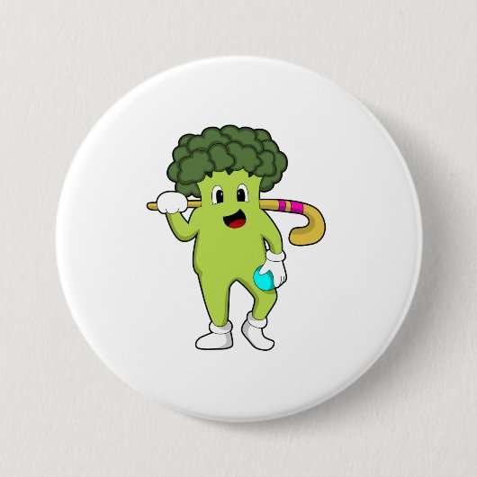 Broccoli bij Hockey met Hockey bat Ronde Button 7,6 Cm (Voorkant)