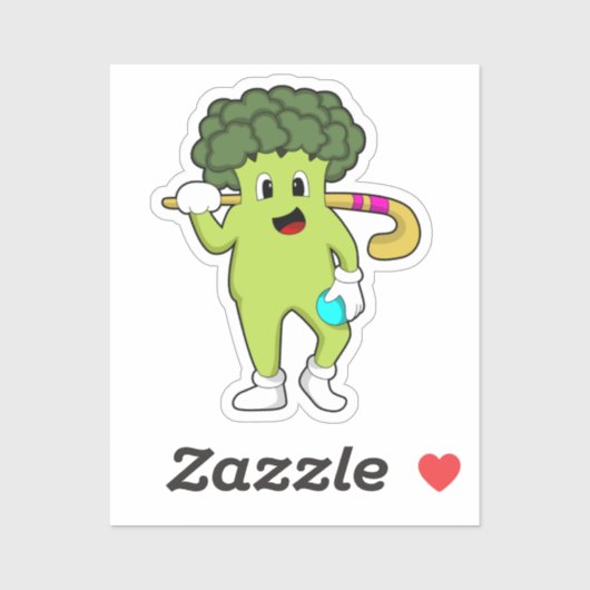 Broccoli bij Hockey met Hockey bat Sticker (Vel)