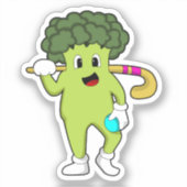 Broccoli bij Hockey met Hockey bat Sticker (Voorkant)