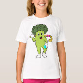Broccoli bij Hockey met Hockey bat T-shirt (Voorkant)