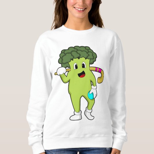 Broccoli bij Hockey met Hockey bat Trui (Voorkant)