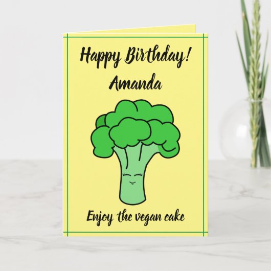 Broccoli Birthday, grappig Kawaii Yellow Vegan Kaart (Voorkant)