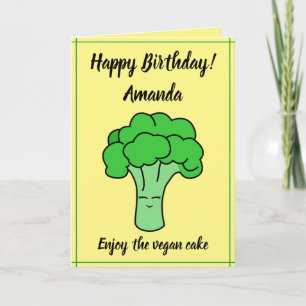 Broccoli Birthday, grappig Kawaii Yellow Vegan Kaart