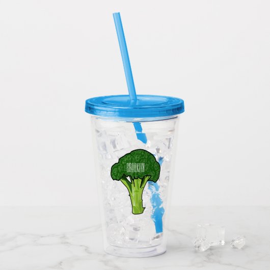 Broccoli cartoon illustratie acryl drinkbeker (Voorkant ijs)
