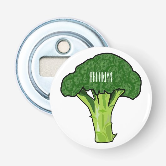Broccoli cartoon illustratie button flesopener (Voorkant)