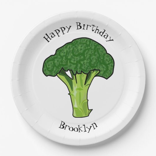 Broccoli cartoon illustratie papieren bordje (Voorkant)