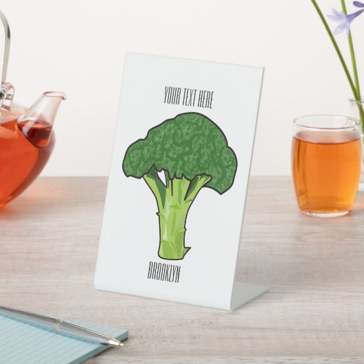 Broccoli cartoon illustratie reclamebord met voetstuk (Insitu)