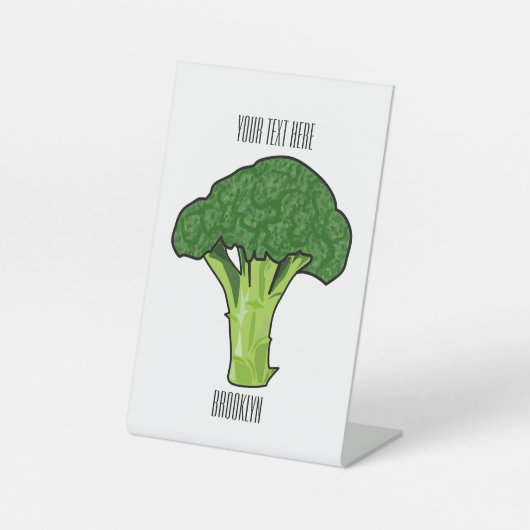 Broccoli cartoon illustratie reclamebord met voetstuk (Voorkant)