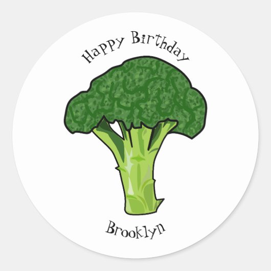 Broccoli cartoon illustratie ronde sticker (Voorkant)