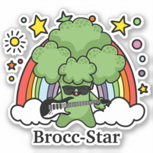 Broccoli die gitaar speelt, Brocc Ster en Regenbog Sticker