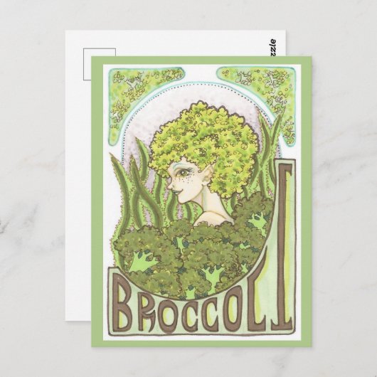Broccoli Fantasy Art Nouveau Portretprint Briefkaart (Voorkant / Achterkant)