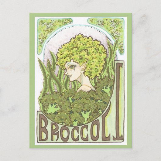 Broccoli Fantasy Art Nouveau Portretprint Briefkaart (Voorkant)