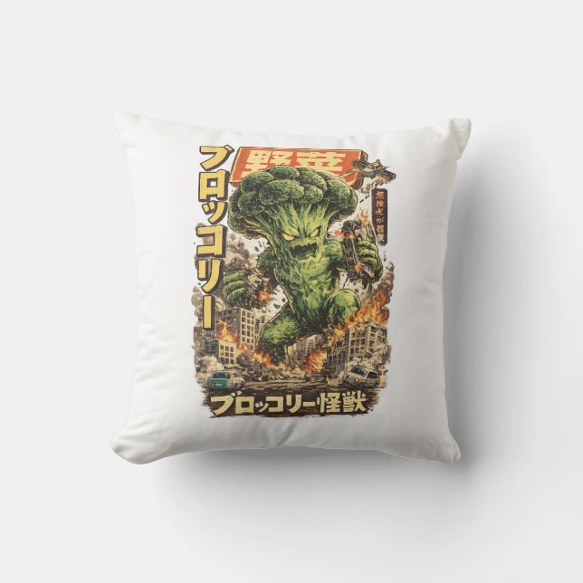 Broccoli Kaiju – Groente Apocalyps Kussen (Voorkant)