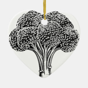 broccoli met retro-houthout keramisch ornament